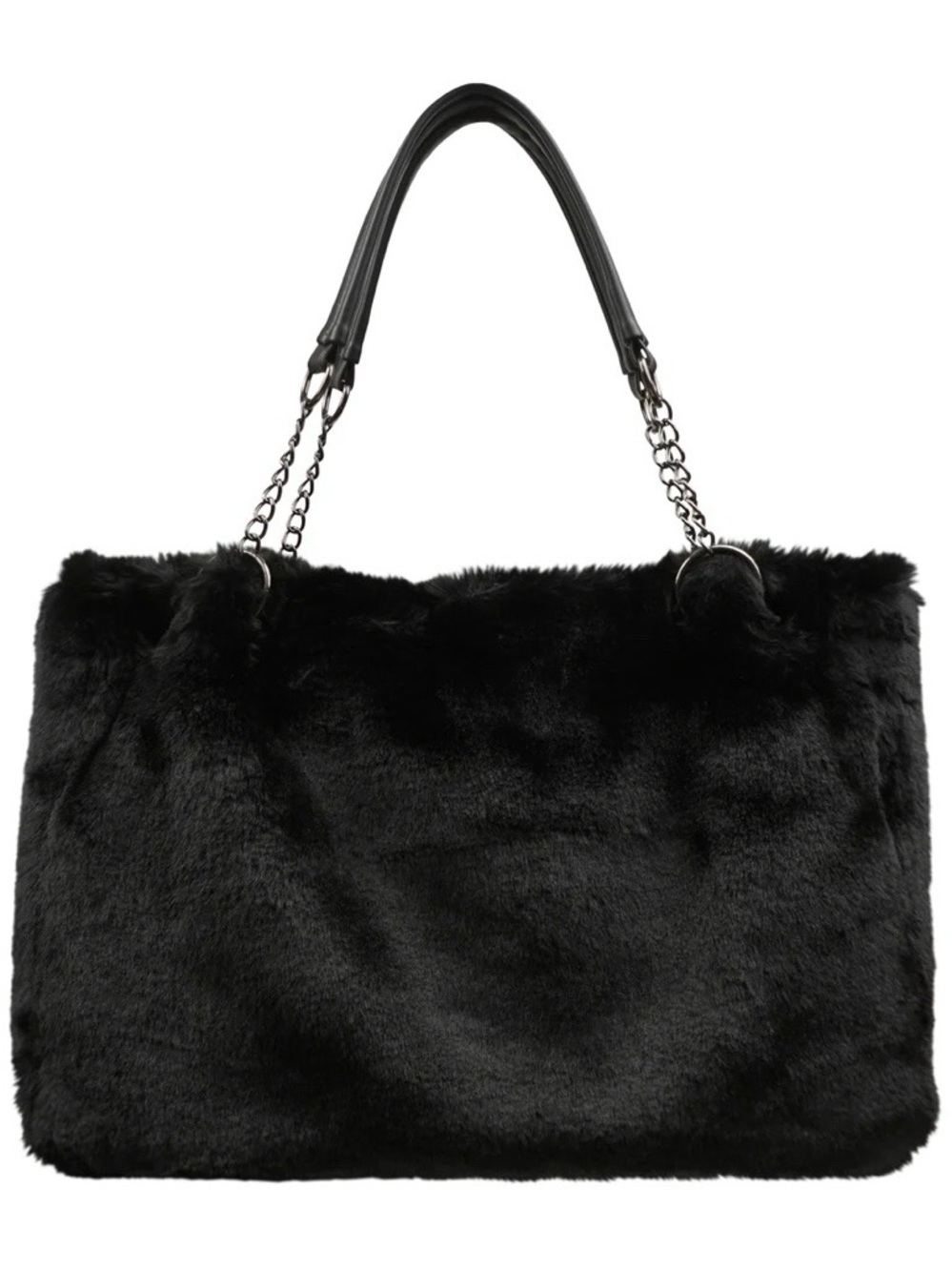 Expressions NYC Broome ST Fur Chain Tote Black Shoulder Bag Fluffy
